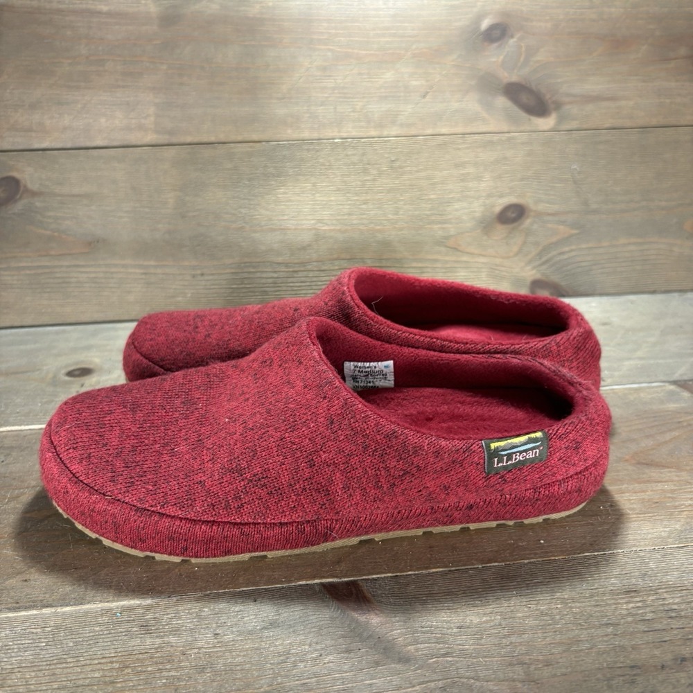 ll bean womens size 8 slippers red sweater fleece scuff comfort shoes
